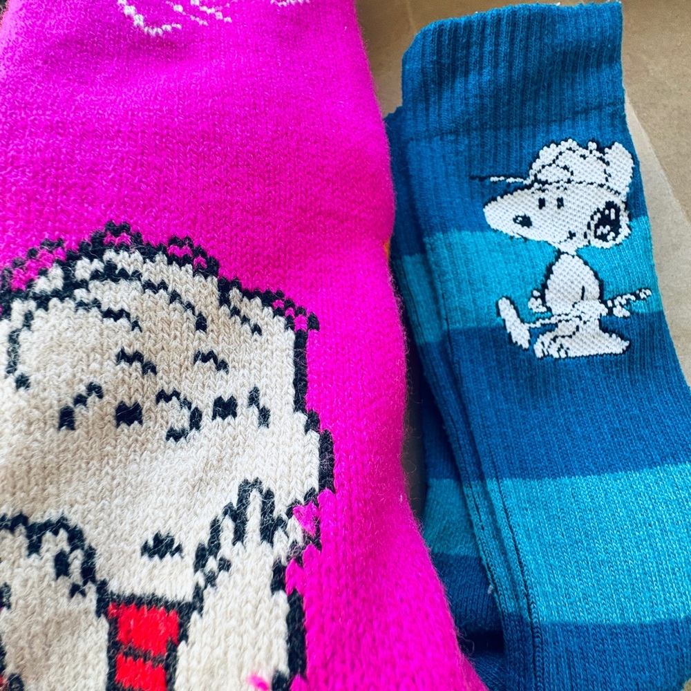 Peanuts socks. 2 pair. One crew style. One Sherpa lined slipper socks. Unisex